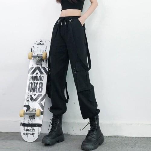 Gothic Women Cargo Pants Harajuku Black High Waisted Trousers Hip Hop Streetwear Y2K Aesthetic Mall Goth Teens Techwear Emo
