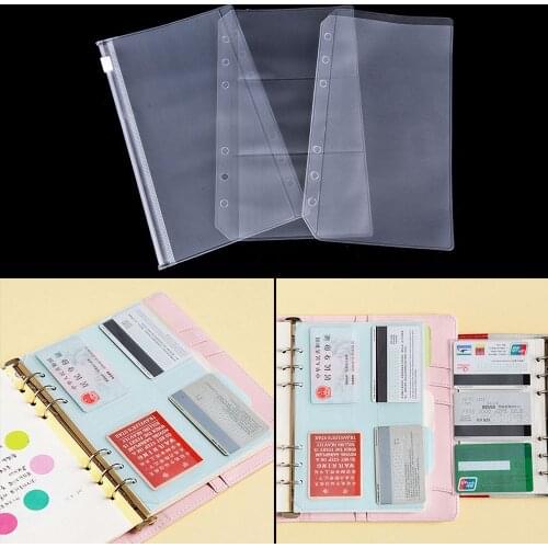 1Pc A5/A6 PVC Waterproof File Holder Loose Leaf Pouch Self-Styled Zipper Bag Planner Spiral Storage Card Filing Organizer Bags