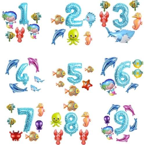 1pc Animal Starfish Crab Octopus Hippocampus Numeral Foil Balloon Ocean World Theme Birthday Party Decoration Globos Kids Toy