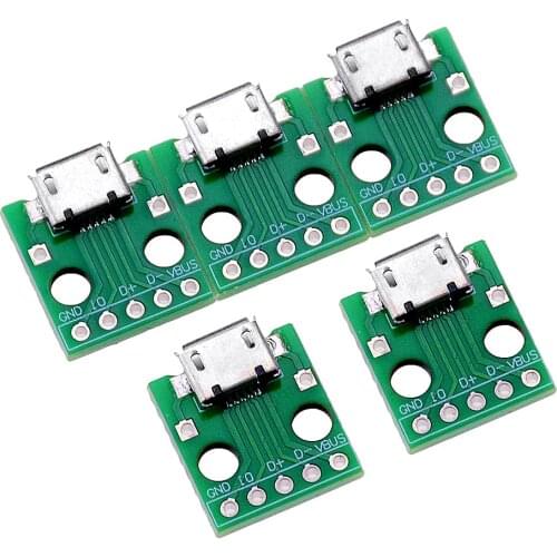 10pcs MICRO USB To DIP Adapter 5pin Female Connector B Type PCB Converter Breadboard USB-01 Switch Board SMT Mother Seat
