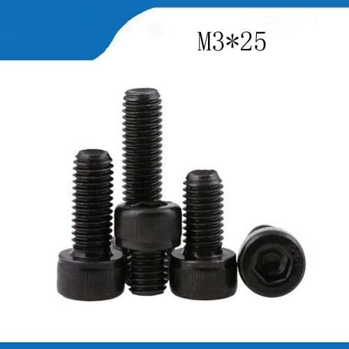 100pcs/Lot Metric Thread DIN912 M3*25 mm Black Grade 12.9 Alloy Steel Hex Socket Head Cap Screw Boltsstainless bolts,nails