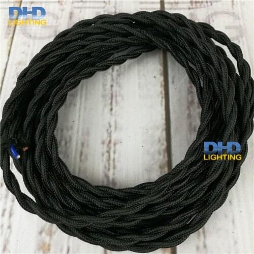 25meters/pack black coloer twisted fabric 2*0.75 copper pendant lamp wire