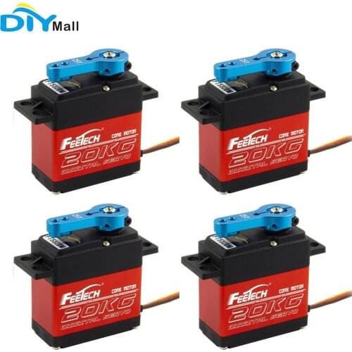 4PCS Feetech FT5320M 180 Degree Digital Servo Motor 20KG 7.4V Red Aluminum Alloy Gear Servo With Blue Metal Arm