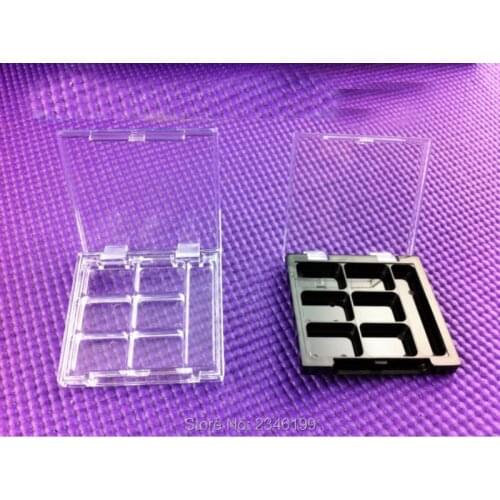 50pcs/lot 6grids Flip Cap Cosmetic Powder Case, Empty Square Clear Pigment Eye Makeup Container, Lip Balm Box with AL Pans