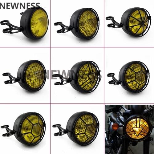 6.5" Motorcycle Headlight Lamp Hi/Lo Beam 39-41mm Bracket Head Light Cover Mask Mount For Harley Cafe Racer Universal