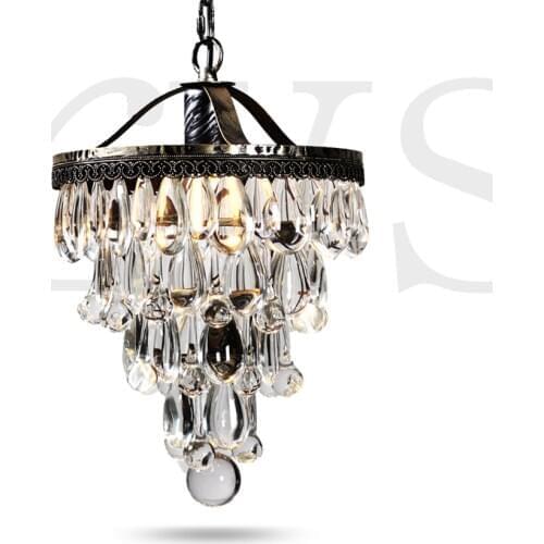 American Country Crystal Pendant Lights Droplet Light Luxury Retro Living Room Restaurant Study Bedroom Corridor Iron Fixtures
