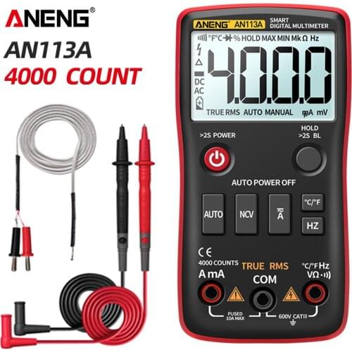 ANENG AN113A Digital Multimeter True RMS with Temperature Tester 4000 Counts Auto-Ranging AC/DC Transistor Voltage Meter