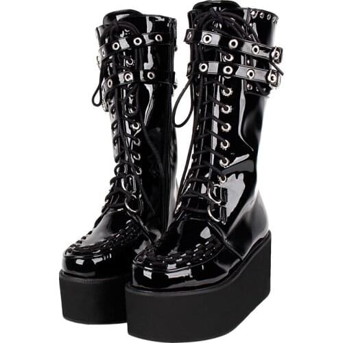 Angelic imprint handmade lady lolita punk motorcycle Boots woman high heels pumps Women princess dress party shoes PL 34-47 8cm