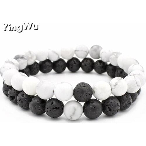 Yingwu Natural Stone Bracelet Men 8mm Lava Beads Braslet For Men Classic Cool Biker Couple Braclets Gift