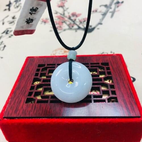 Zheru pure natural Jadeite carved light purple donut pendant with green beads leather rope necklace Send A-level certificate