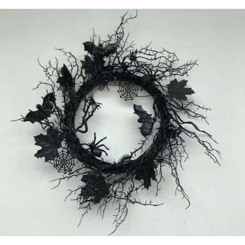 Black Spider Wreath Rustic Style Plastic Black Halloween Porch Wreath for Home Decoration Halloween Door Wreath декор для дома