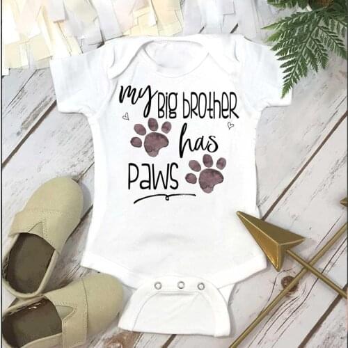 DERMSPE 0-24M Infant Newborn Baby Boy Girl Short Sleeve Letter Print My Big Brother Has Paws Romper Outfits Summer Baby Clothes