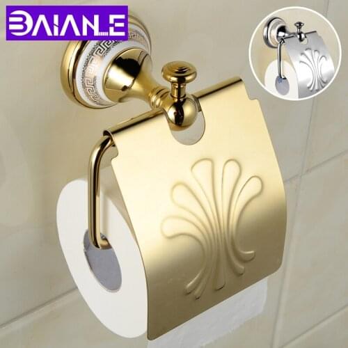 Toilet Paper Holder Cover Waterproof Brass Ceramic Paper Towel Holder Decorative Wall Mounted Roll Paper Holder Gold Tissue Rack