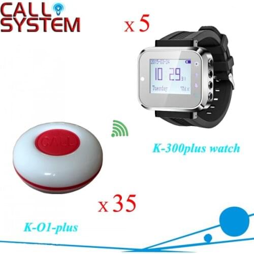 Electronic table call bell service system 5 unit waiter watch receiver W 35 units transmitter in 433.92mhz waterproof