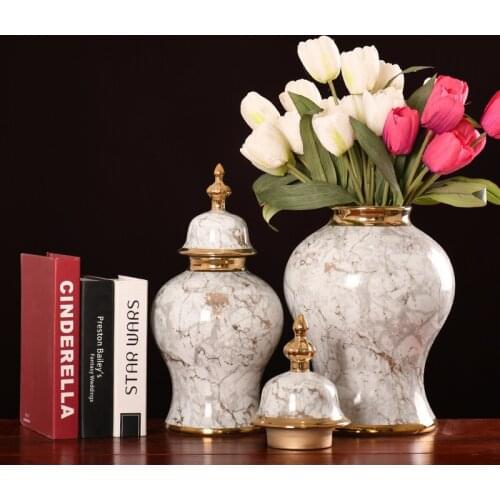 European Marbled Ceramic Vase Flower Arrangement Container Large General Pot Crafts Hydroponic Vase Flower Pot Home Decoration