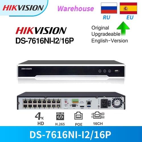 Hikvision Original 16CH 12MP 16POE NVR DS-7616NI-I2/16P H.265 for IP Camera Support Two Way Audio HIK-CONNECT Plug & Play 4K NVR