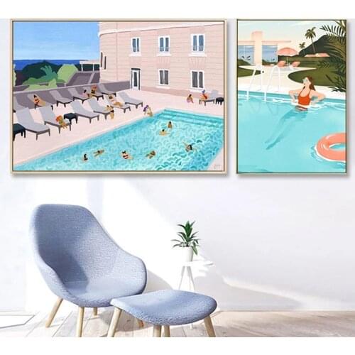 Canvas Painting Summer Swimming Pool Party Pictures Toilet Art Posters and Prints Wall Pictures for Living Room Decor Cuadros