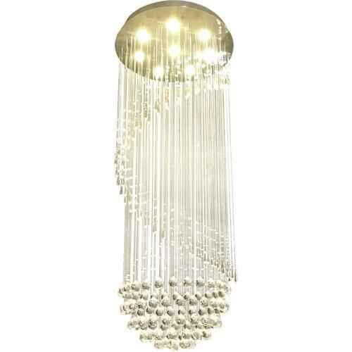 Crystal Chrome Round Top Stair Case Ceiling Light Dining Room Ceiling Lamp Luxury Restaurant Ceiling Hanging Lights