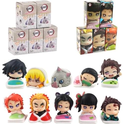 5pcs/set 3-4.5cm Demon Slayer Kimetsu no Yaiba Tsuyuri Rengoku Kamado Tanjirou Zenitsu Kochou Shinobu PVC Q Version Figure Toys