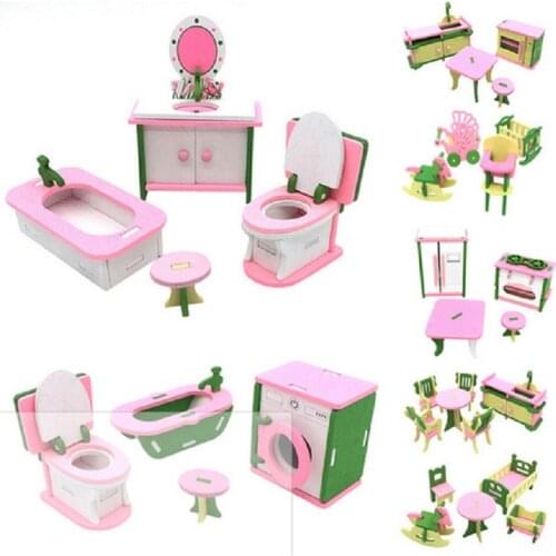 Simulation Miniature Wooden Furniture Toy Pretend Doll House Furniture Set Dolls Baby Kids Room Play Toy Furniture Dolls