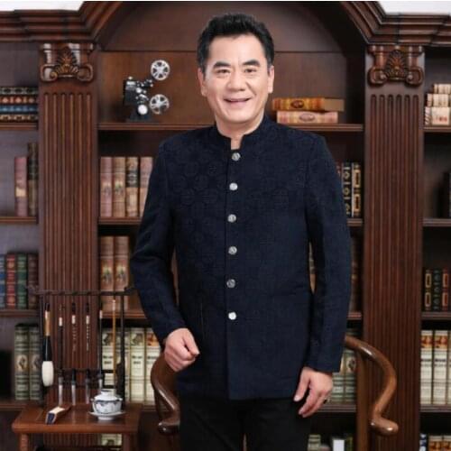 Middle-aged Chinese tunic suit men tang blazer stand collar coats mens jacket masculino slim fit casaco jaqueta masculina b303
