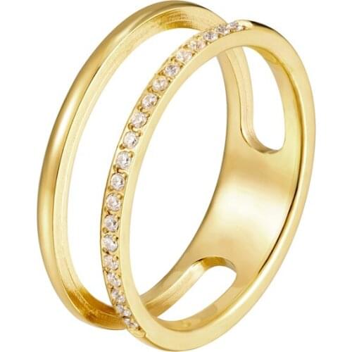 Beautiful Hollow Double Layer Inlaid 21 Zircon Ring For Women Love Gift Stainless Steel Gold Wedding Ring Jewelry Drop Shipping