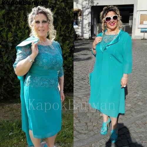 Two Pieces Lace Knee Length Mother of the Bride Dress with Jacket Wedding Party Gown for Mom