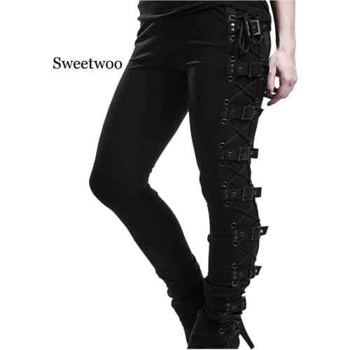 Gothic Lady Punk Style Leggins Women Slim Leggings Plain Thin Cotton Straight Female Black Leggings Steampunk Streetwear