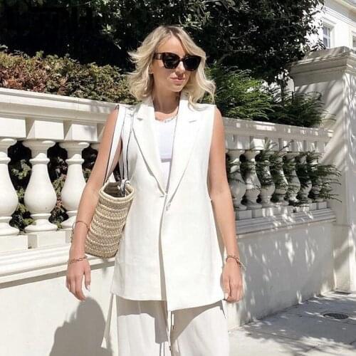 LTPH streetwear casual women blazer vest solid single button sleeveless cardigan outwear Lace-up split suit coat 2021 autumn new