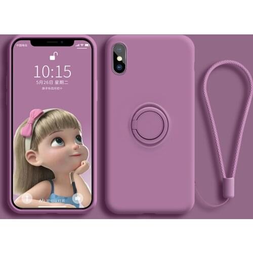 Original Silicone Case For iPhone 12 11 Pro Max XS X XR 7 8 6 6S Plus iPhone11 11Pro 12Pro iPhone12 Cover With Ring Holder Stand