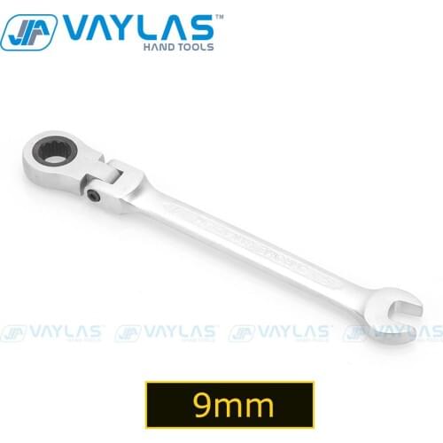 VAYLAS 9mm Dull Polished Combination Wrench Flexible Head 72T Ratchet and Open End High Torque Spanner Repair Hand Tool