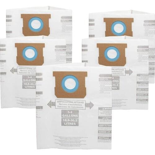 5PC Replacement Wet/Dry Vacuum Bags Dust Bags for Shop-Vac Ridgid 5-8 Gallon Vacuum Cleaner 9066100 90661 906-61