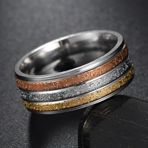 Fashion Rose Gold Stainless Steel Ring Stripe Matte Bridegroom Rings For Men Girl Women Couple In Wedding Jewelry