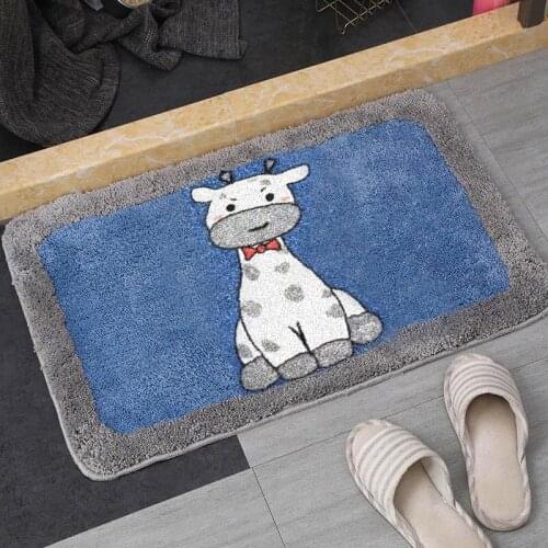 Cartoon Flocking Floor Mat Bathroom Absorbent Household Entrance Imitation Cashmere Thickening Door Mat Kitchen Bedroom Carpet