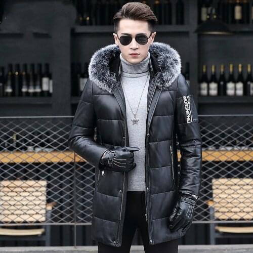 Leather Jacket Men 2020 Sheepskin Genuine Leather Jacket Men Warm Winter Duck Down Coat Jaqueta De Couro J16-HF1612-1 YY749