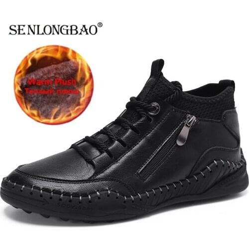 High Quality Leather Men Boots Warm Plush Snow Boots Winter Boots Work Shoes Mens Footwear Rubber Ankle Boots Sneakers Size 48