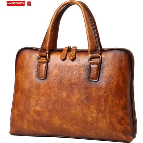 Genuine Leather Mens Handbags Casual Business Men Briefcase Computer Bag European and American Shoulder Messenger Bags Tide
