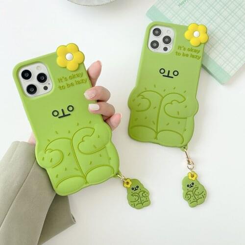 Cute Cartoon Cactus Flower Lazy Case for iPhone 12 11 Pro X XR XS Max 6 6s 7 8 Plus SE 2020 mini Soft Silicone Cover