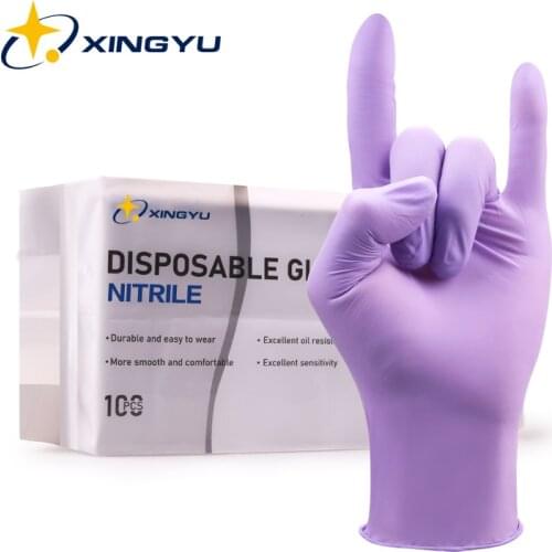 Nitrile Gloves 100pcs Xingyu Purple Food Grade Waterproof House Industrial Kitchen Garden Use Disposable Work 100% Nitrile