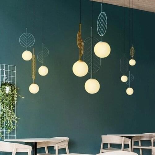 Nordic hanging lighting fixtures simple modern pendant lights Cafe restaurant pendant lamps macarons leaves deco light fixtures