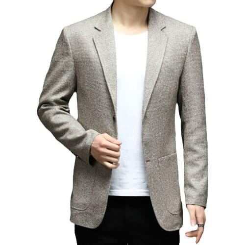 Latest Design Blazer Men Spring Fall Loose Woolen Knitted Casual Mens Dress Suit Jacket Top Male Solid Business Mens Coat