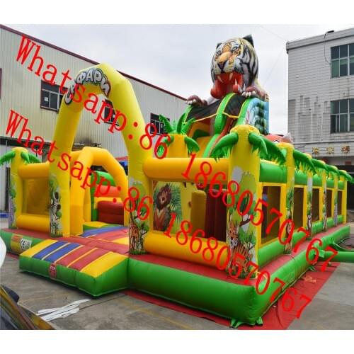 New 12*8.5*9 Meters High Inflatable Tiger Slide Castle Paradise