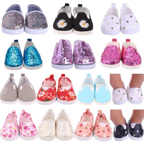 7Cm Doll Shoes Boots Baby Sequins Canvas Shoes For 43Cm Baby New Born Reborn Doll&18 Inch American For Our Generation Girl`s Toy
