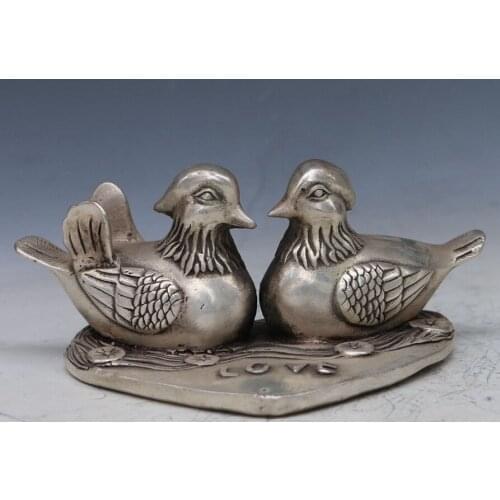 Details about Chinese Tibet Silver Handwork Carved Statue ----mandarin duck
