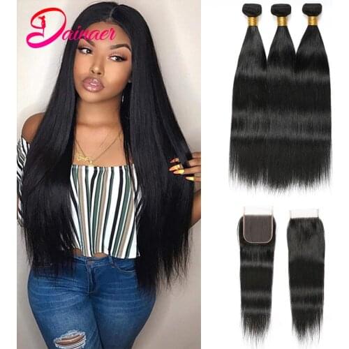 Straight Hair Bundles With Closure Brazilian Hair Weave Bundles With Lace Closure 4x4 Virgin Human Hair 3 Bundles With Closure