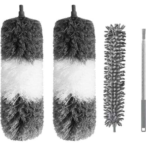 2 Microfiber Duster 1 Chenille Duster(with 1 Extension Pole),Bendable,Washable,for Cleaning Ceiling Fan,Blinds,Cobwebs