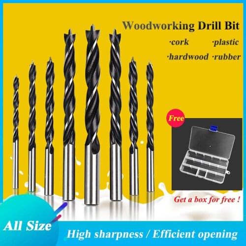 Hexagonal shank three-point woodworking drill bit perforating support drill electric drill rotary head wood plank hole special