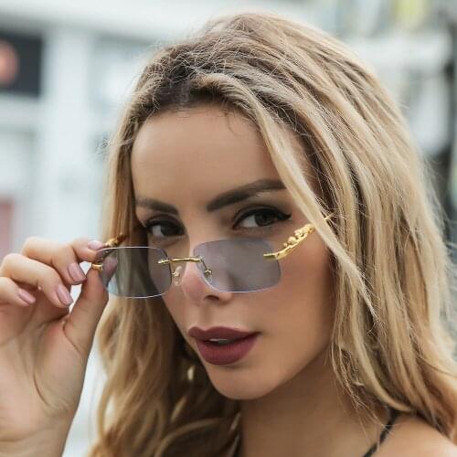 Rimless Rectangle Sunglasses Women 2021 Luxury Brand Fashion Blue Light Frame Leopard Shade Small Square Sun Glasses For Men