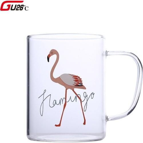 Glass Korean Version Of The Flamingo Cartoon Cute Bring Home Creative Fresh Breakfast Milk Cup Borosilicate Heat-resistant Glass