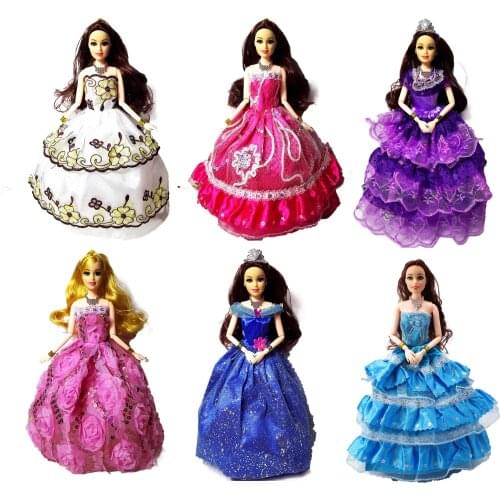 Handmade Wedding Dress Princess Evening Party Ball Long Gown Skirt Bridal Veil Clothes For Barbie Doll Accessories xMas DIY Toy
